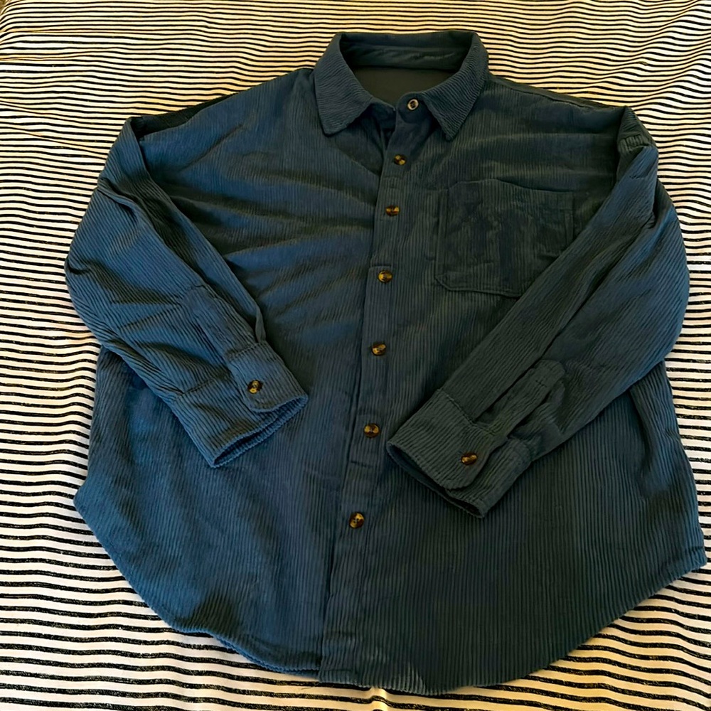 Deep Blue Corduroy Collared Long Sleeved Shirt